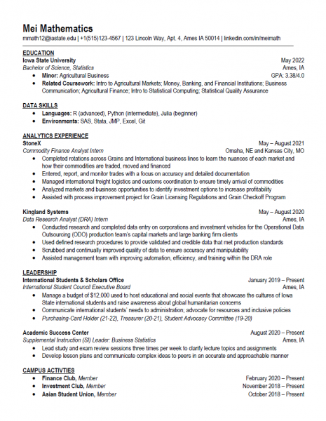 Sample mathematics-themed resume