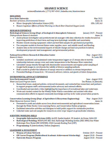 Sample science-themed resume